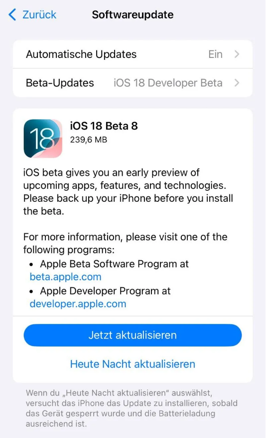 镶黄苹果手机维修分享苹果 iOS / iPadOS 18 开发者预览版 Beta 8 发布 