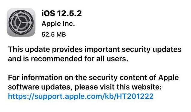 镶黄苹果手机维修分享iOS12.5.2发布，建议所有老苹果用户安装 